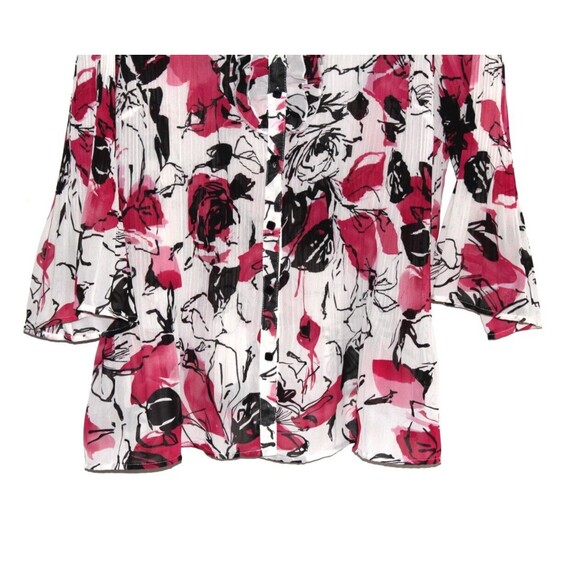 Fashion Bug Blouse Sz 22/24 Accordion Pleated V Neck Bell Sleeves Floral - Picture 3 of 8